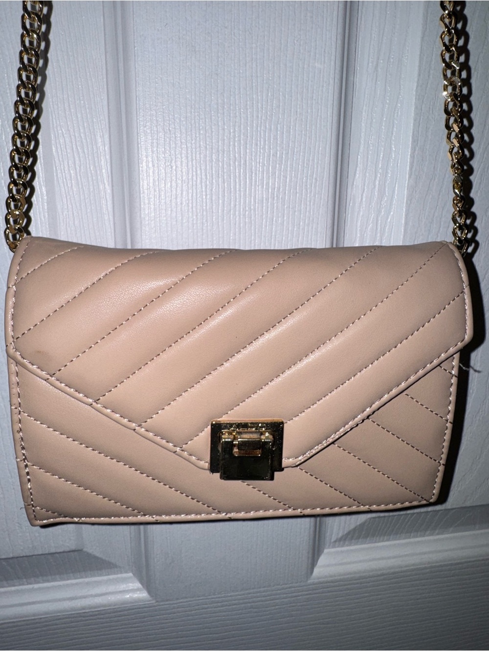ALDO Beige Quilted Crossbody with Gold Chain
